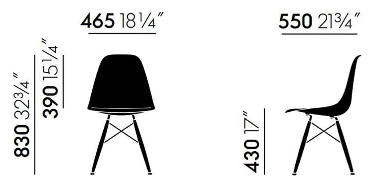 A drawing of the dimensions of a chair.